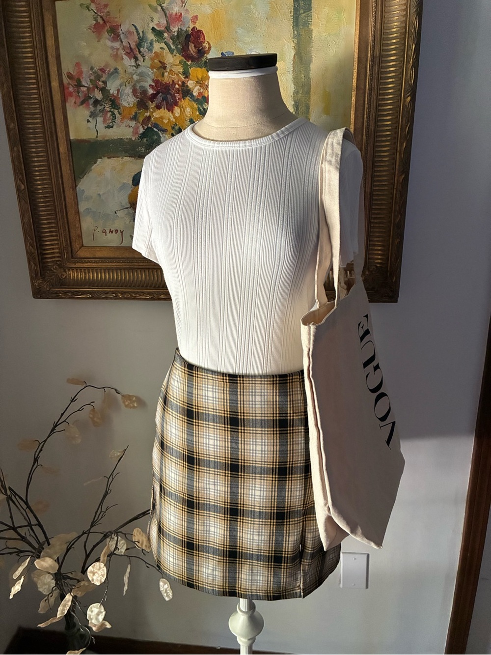 Urban Outfitters Black and Yellow Plaid Mini Skirt Size Medium